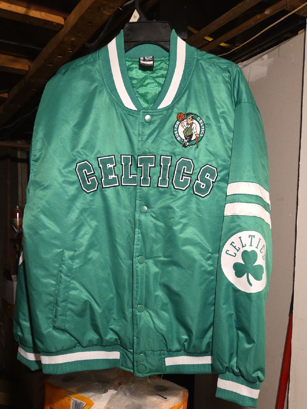 Boston Celtics NBA Ultra Game Satin Bomber Jacket Mens Sz Large